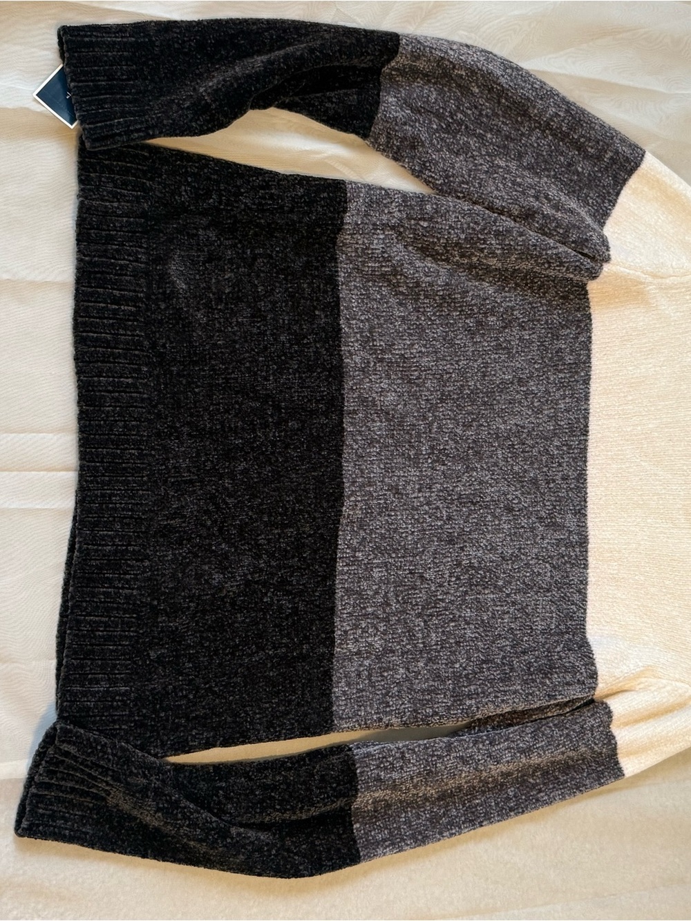Karen Scott Cream, Gray & Black Striped Crewneck Sweater - Picture 7 of 7